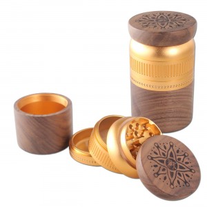 BLACK LEAF Alu/Walnuss Grinder Ø 63 mm 5-teilig gold