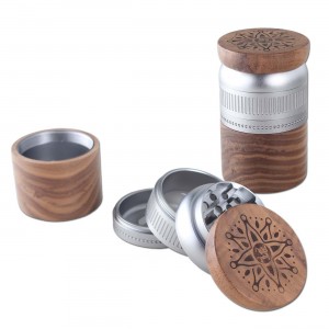 BLACK LEAF Alu/Walnuss Grinder Ø 63 mm 5-teilig silbergrau