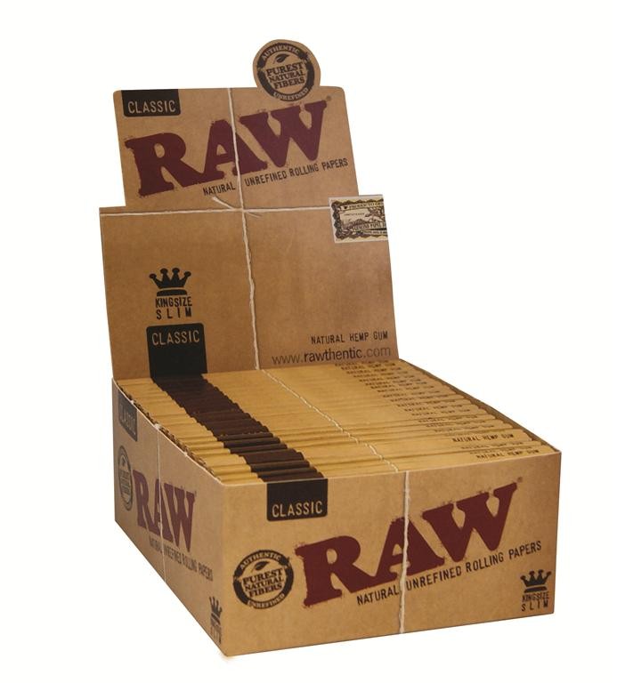 Box mit 50 Heftchen Raw Classic King Size Slim Zigarettenpapier