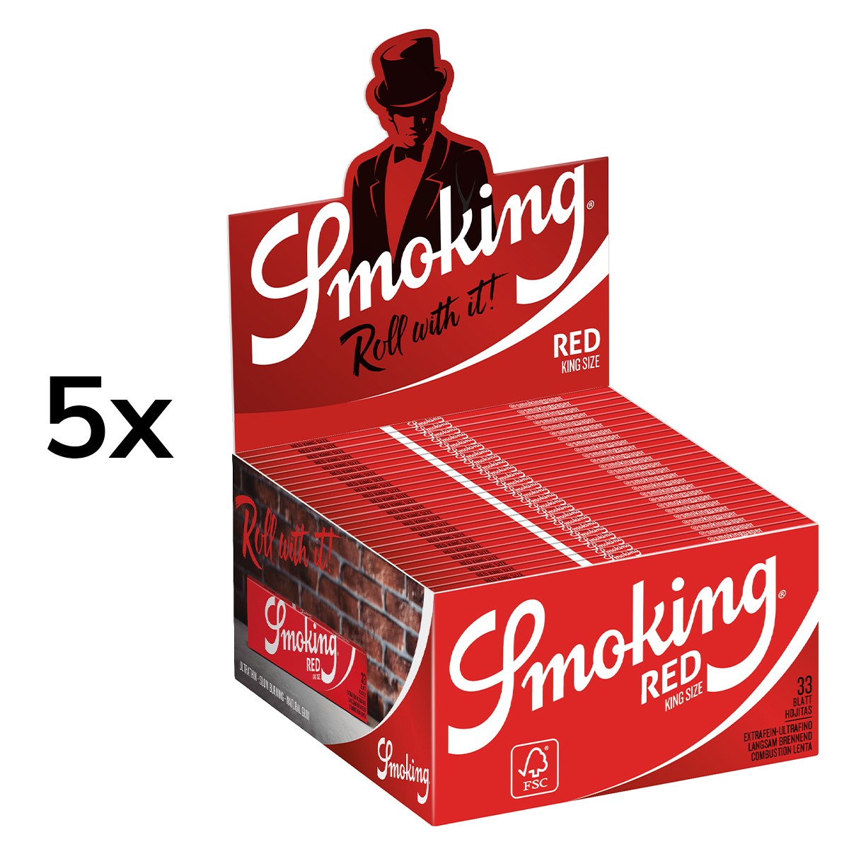 2 Boxen Smoking RED King Size Papers 100 Heftchen x 33 Blättchen Long Papers 