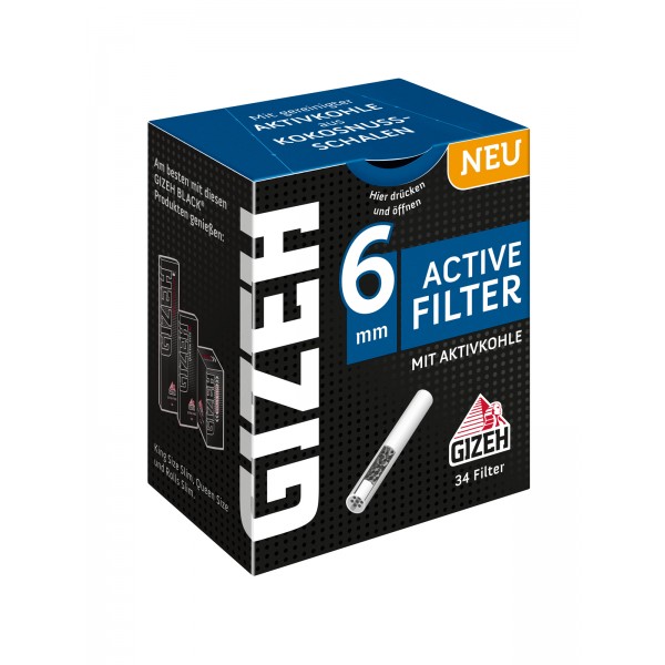 Gizeh Aktive Filter 5x34 Size 6mm mit Aktivekohle+Clipper 