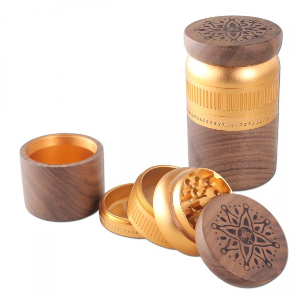 BLACK LEAF Alu/Walnuss Grinder Ø 63 mm 5-teilig gold
