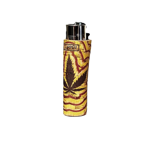 Clipper Feuerzeug Cork Cover Leaves #2 gelb/braun (Handgenäht)