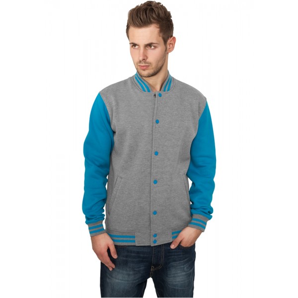 URBAN CLASSICS 2-tone College Sweatjacke grau-türkis