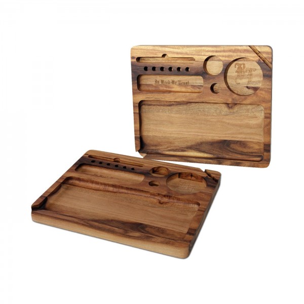 Black Leaf Rolling Tray aus Akazienholz