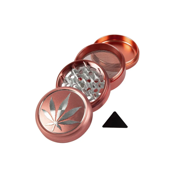 Heisenberg Grinder Metall Ø 62 mm, 4-teilig Hanfblatt rosegold