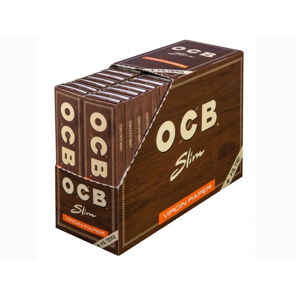 OCB unbleached Virgin King Size Slim Papers + Tips 32er Box