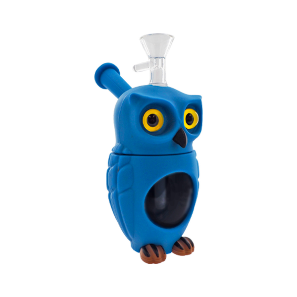 Mini Silikonbong Eule blau 16 cm