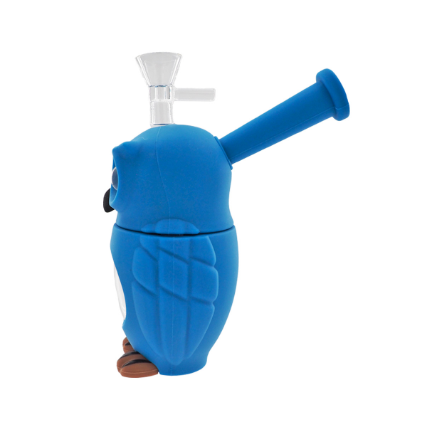 Mini Silikonbong Eule blau 16 cm