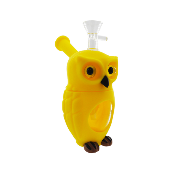 Mini Silikonbong Eule gelb 16 cm