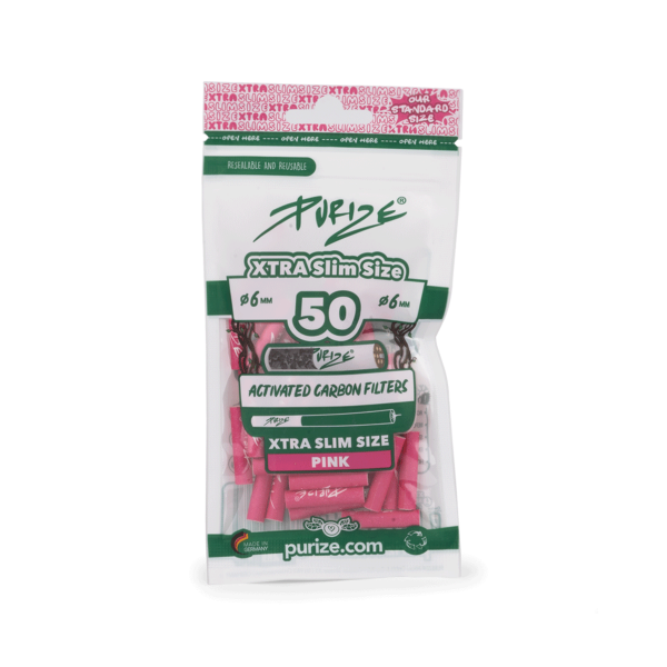 50 PURIZE XTRA Slim Size Aktivkohle Filter pink