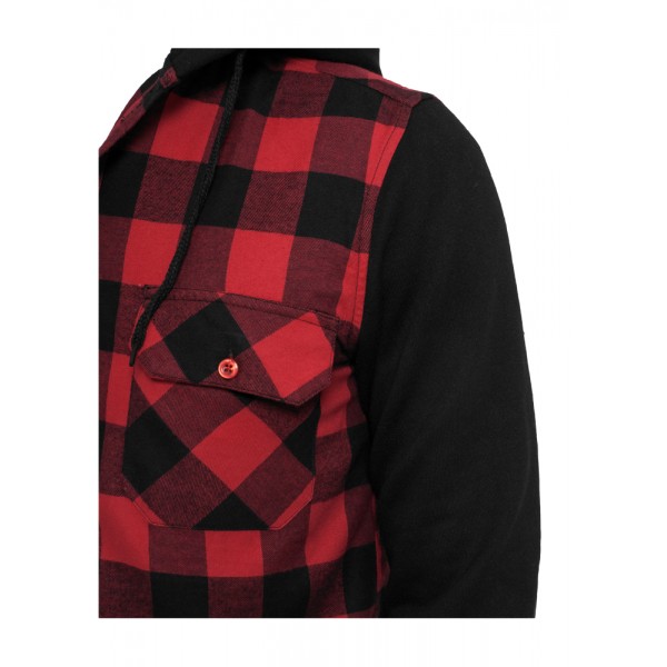 URBAN CLASSICS Checked Flanell Sweat Hemd Hooded rot-schwarz 