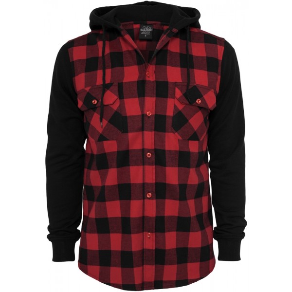 URBAN CLASSICS Checked Flanell Sweat Hemd Hooded rot-schwarz 